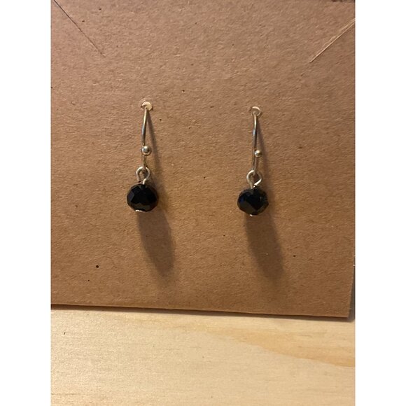 Black Beaded Drop Earrings With Gold Tone Hooks - Picture 1 of 3